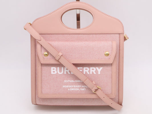 BURBERRY 80317461 Canvas Leather Mini Pocket Bag, Pink, 2-way Shoulder Bag with Shoulder Strap, Handbag