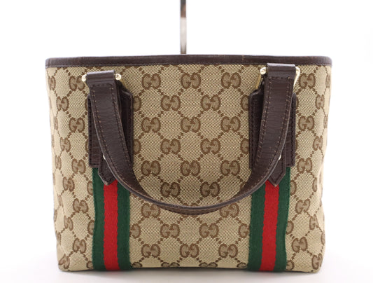 GUCCI 139261GG Canvas x Leather Sherry Line Mini Tote Bag Beige Brown