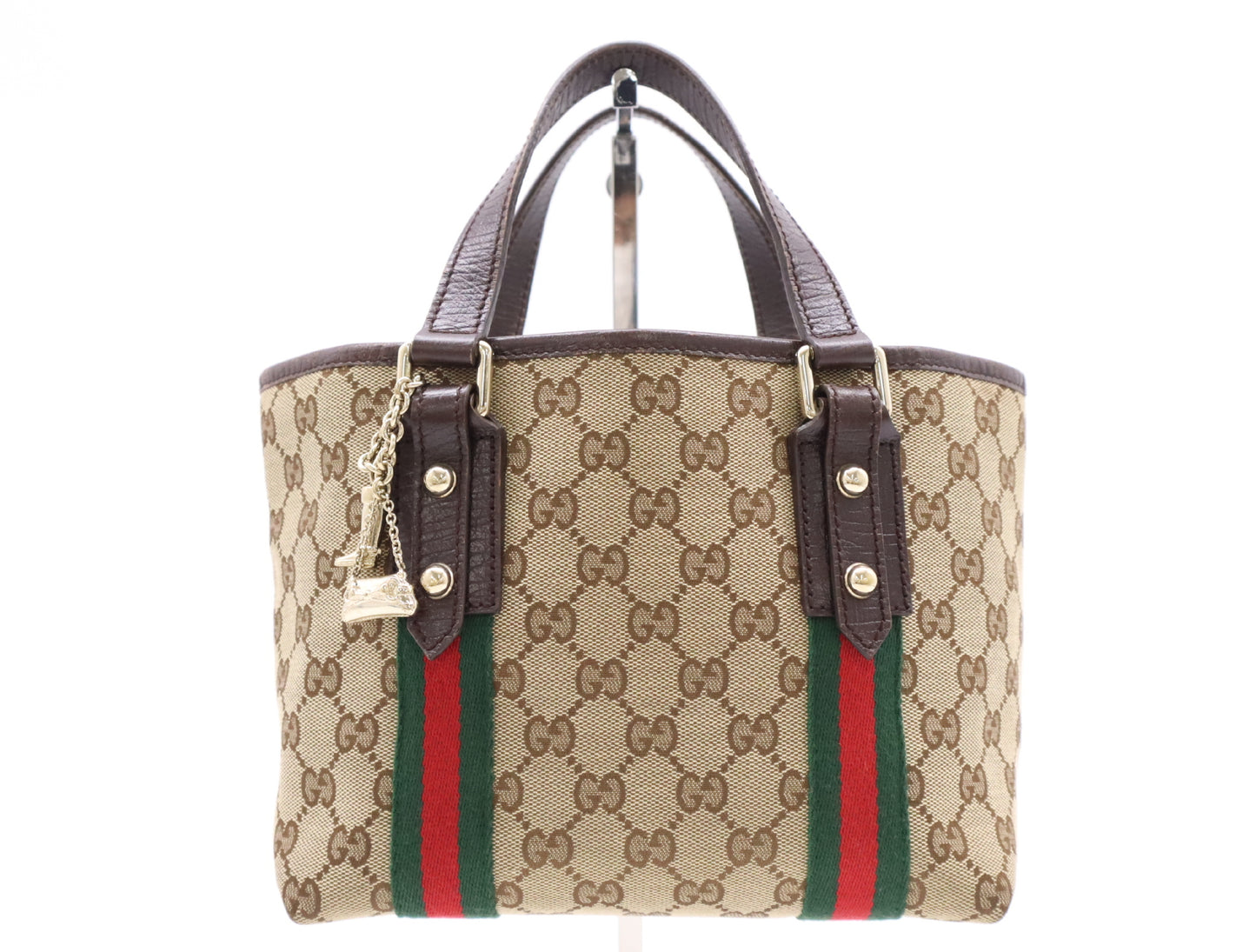 GUCCI 139261GG Canvas x Leather Sherry Line Mini Tote Bag Beige Brown
