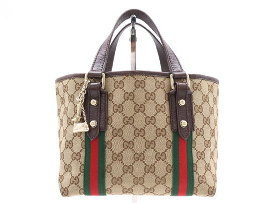 GUCCI 139261GG Canvas x Leather Sherry Line Mini Tote Bag Beige Brown