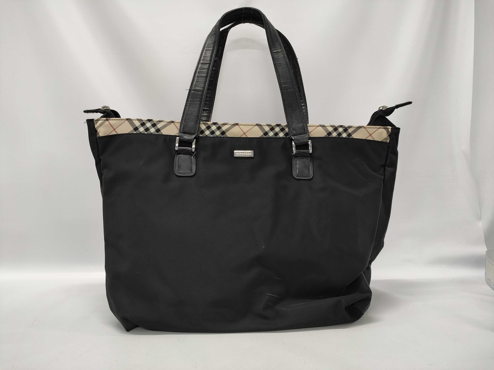 BURBERRY Nova Check Tote Bag Nylon Leather Black Tote Bag