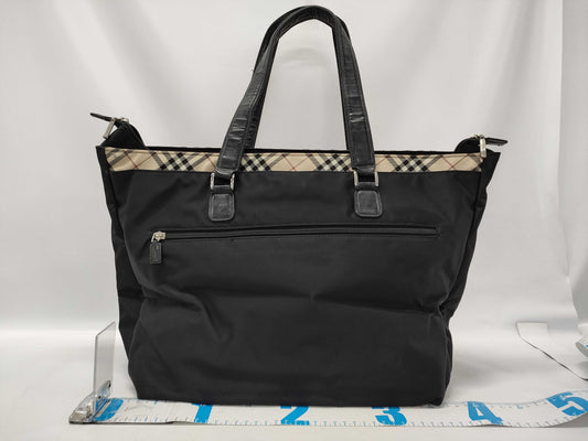 BURBERRY Nova Check Tote Bag Nylon Leather Black Tote Bag