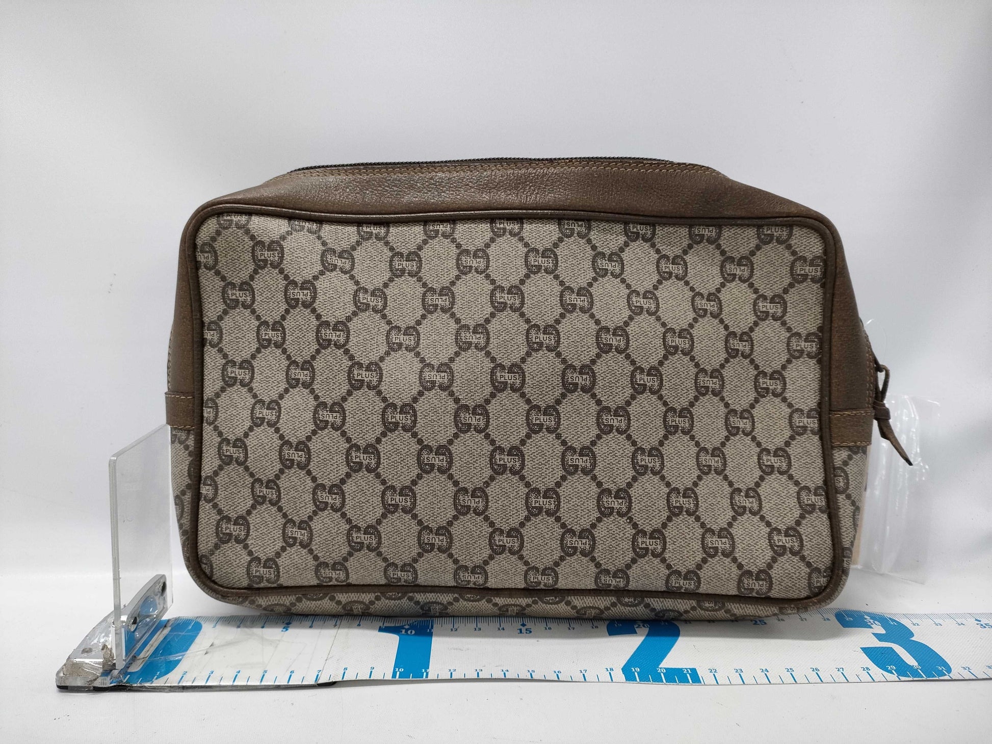 GUCCI GG Plus Clutch Bag Leather PVC Beige Brown Clutch Bag