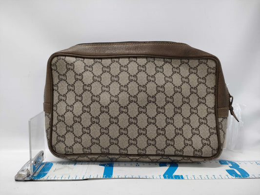GUCCI GG Plus Clutch Bag Leather PVC Beige Brown Clutch Bag