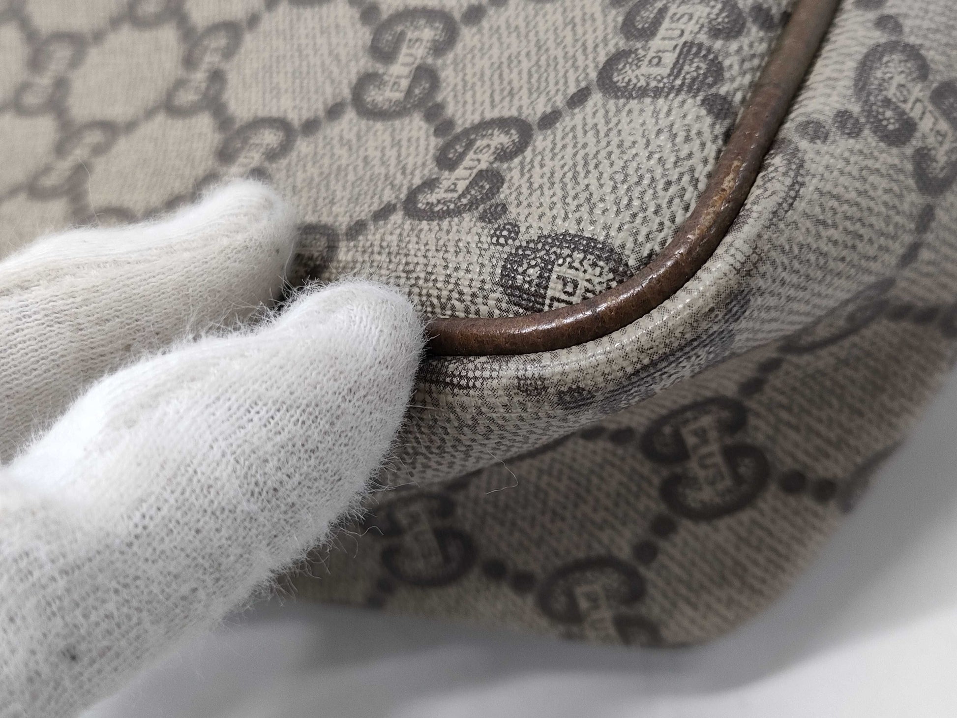 GUCCI GG Plus Clutch Bag Leather PVC Beige Brown Clutch Bag