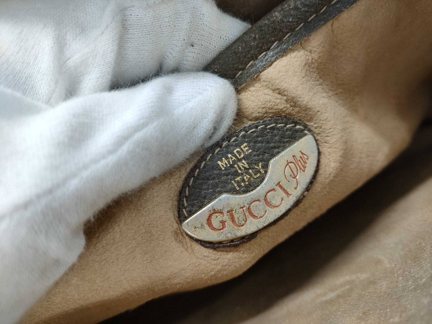 GUCCI GG Plus Clutch Bag Leather PVC Beige Brown Clutch Bag