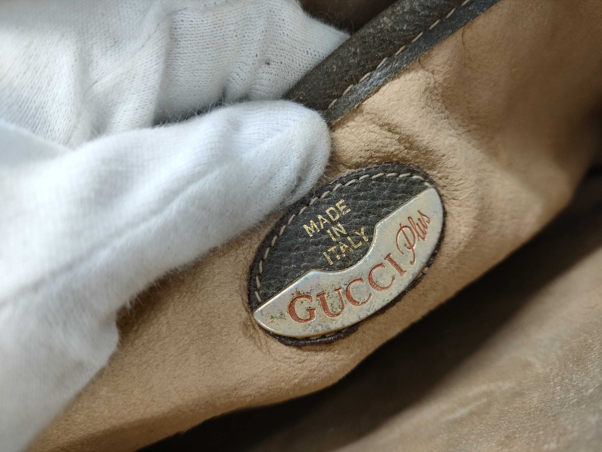 GUCCI GG Plus Clutch Bag Leather PVC Beige Brown Clutch Bag