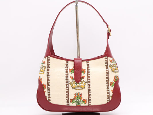 GUCCI 636706 Canvas and Leather Jackie 1961 2-Way Shoulder Bag, Beige and Red, Includes Dust Bag and Spare Strap, Serial Number Included