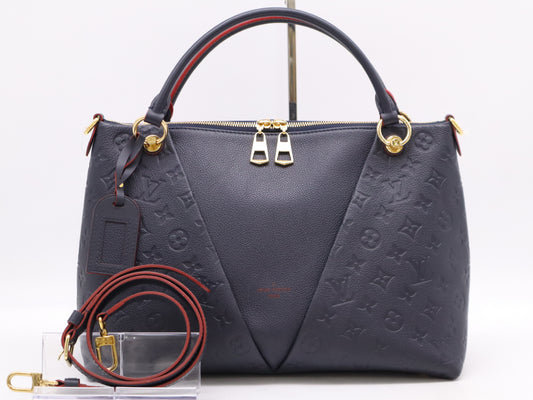 LOUIS VUITTON M44397 Monogram Empreinte V Tote MM Marine Rouge with Name Tag and Shoulder Strap CA0159 Tote Bag
