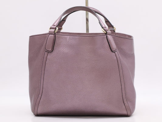 GUCCI 336751 Leather Interlocking 2-Way Handbag, Purple, with Shoulder Strap