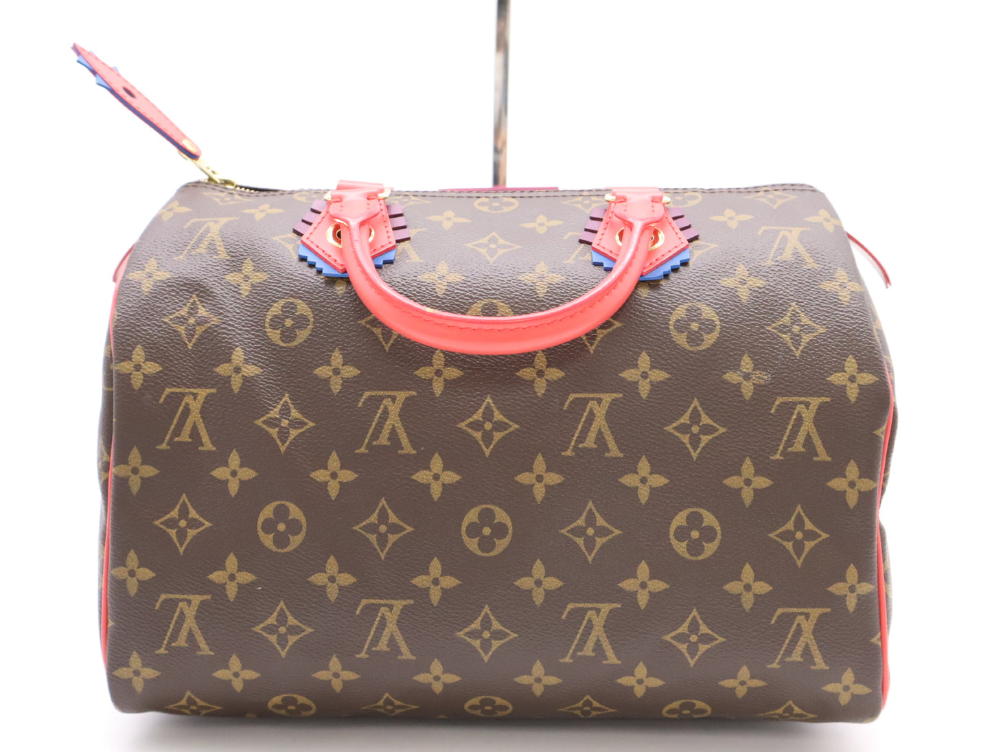 LOUIS VUITTON M41665 Monogram Speedy 30 Totem Flamingo Handbag with Cloche, Cadena, and Two Keys