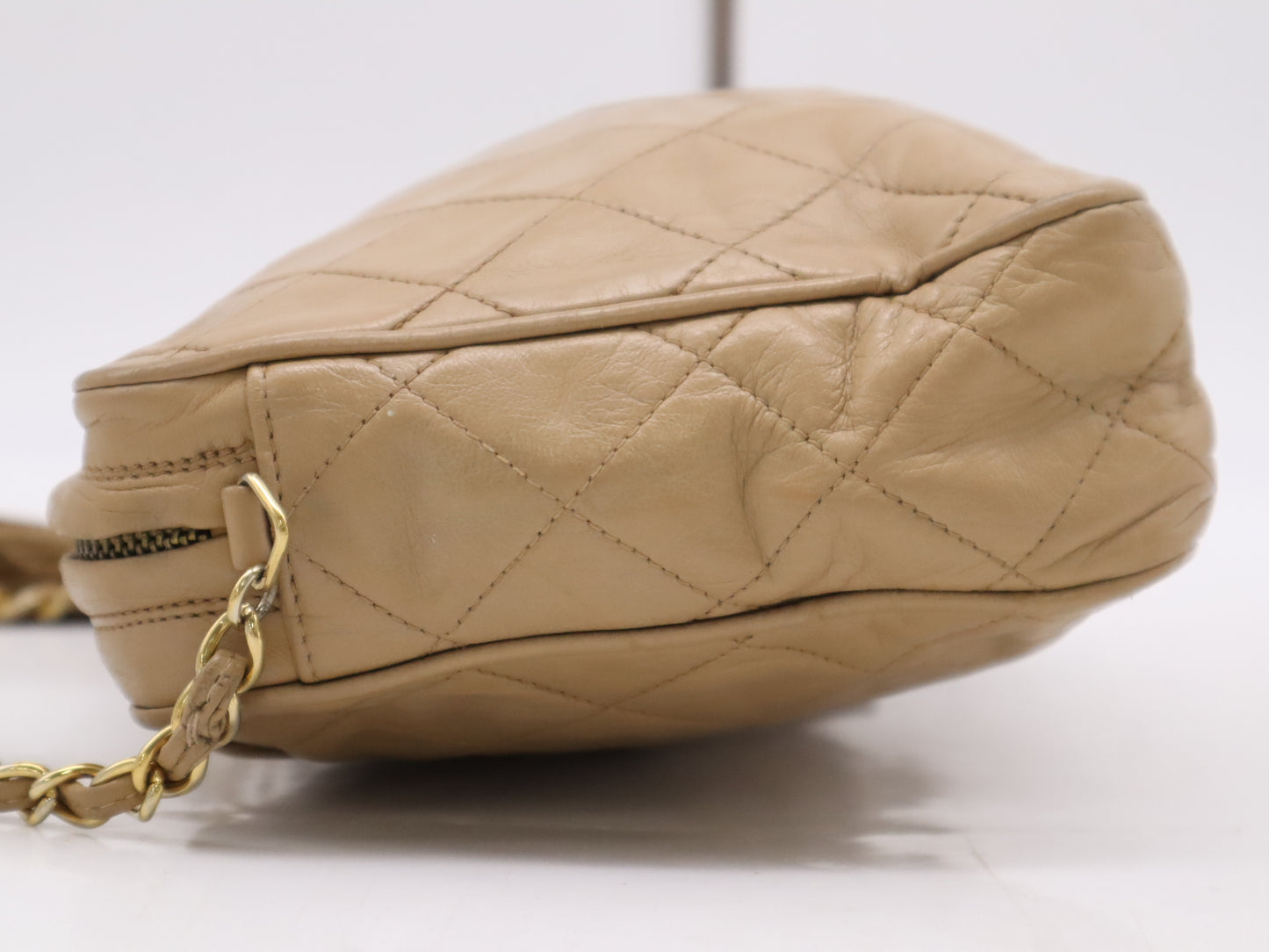 CHANEL Lambskin Matelasse Coco Mark Fringe Shoulder Bag with GD Hardware, Beige, Stickers, and Cards 0897809 Shoulder Bag