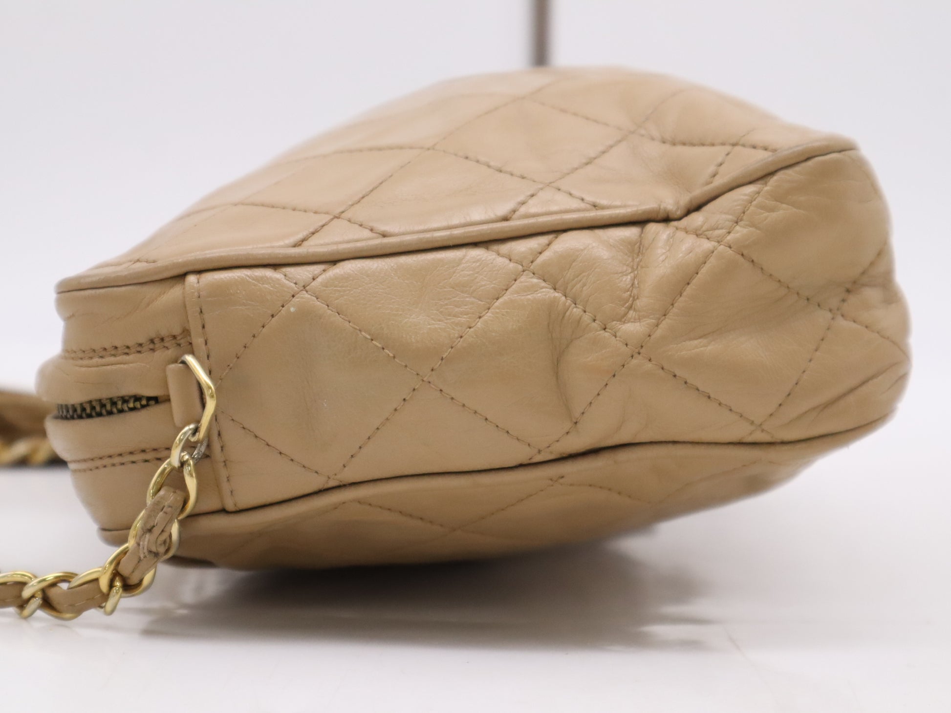 CHANEL Lambskin Matelasse Coco Mark Fringe Shoulder Bag with GD Hardware, Beige, Stickers, and Cards 0897809 Shoulder Bag