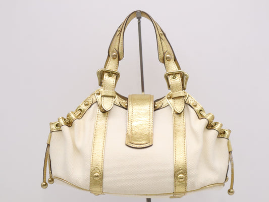 LOUIS VUITTON M92391 Canvas and Leather Teda GM Gold and Ivory Handbag