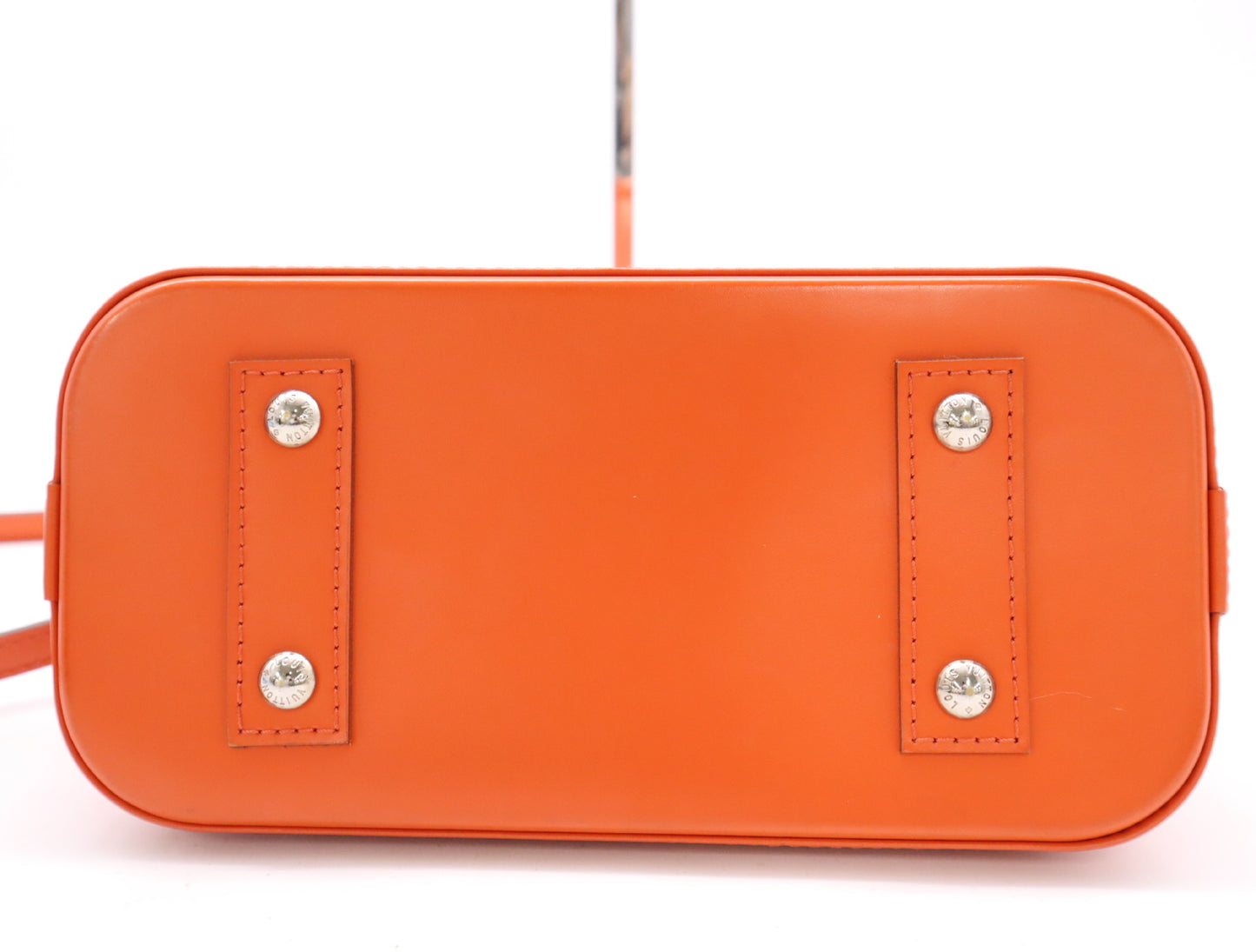 LOUIS VUITTON M57429 Epi Alma BB Orange Handbag with Shoulder Strap, Cloche, Cadena, and Two Keys