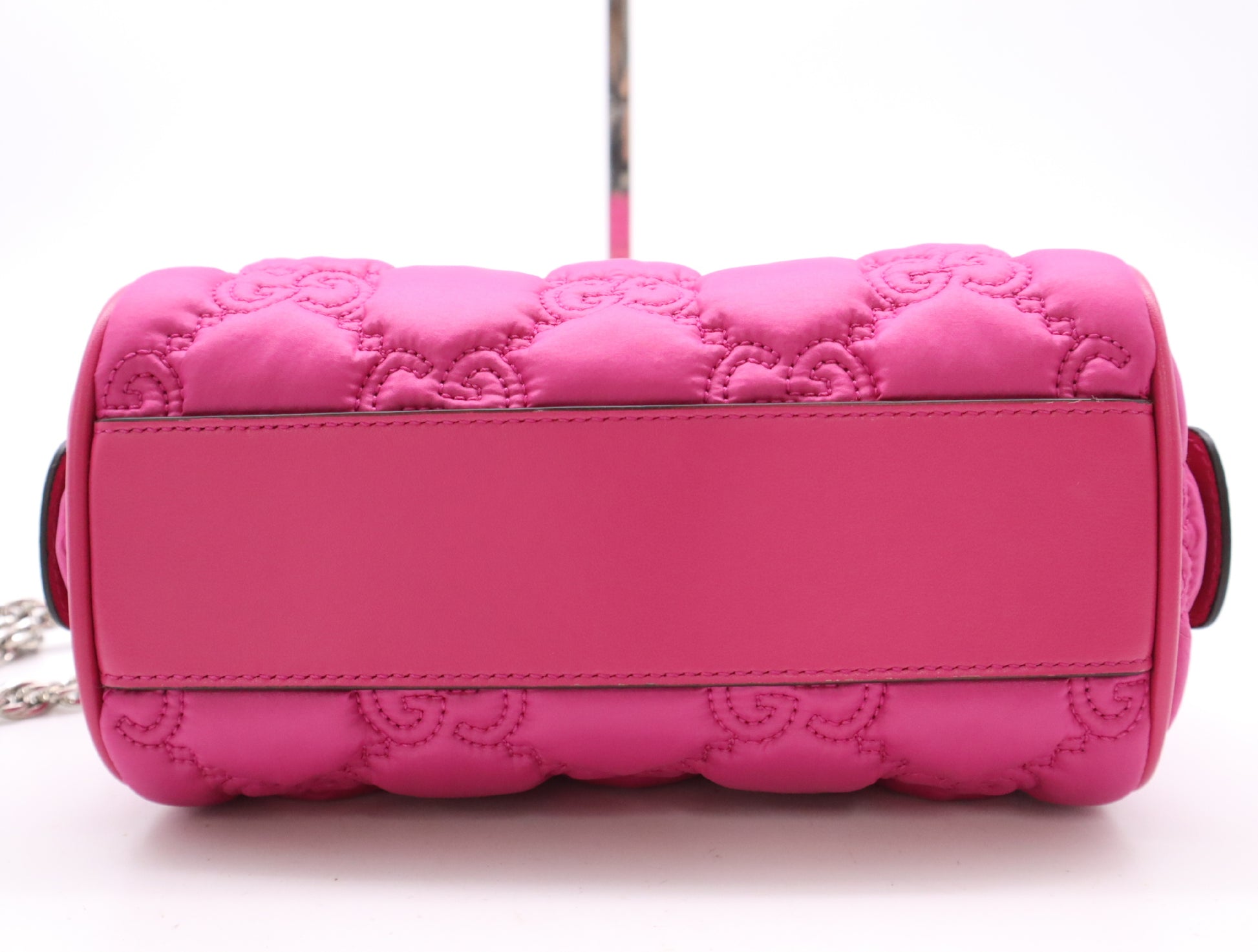 GUCCI 702251 Nylon and Leather GG Matelasse 2-Way Bag with Chain Shoulder Strap, Pink. Includes Shoulder Strap, Chain, Dust Bag, and Box.