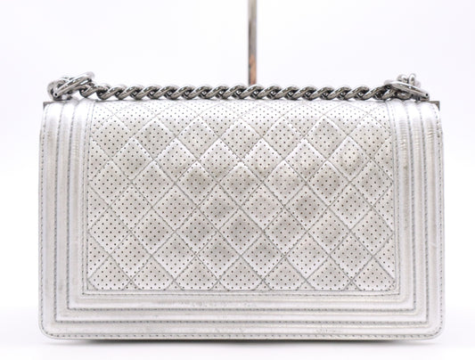 CHANEL Leather Boy Shoulder Bag with Silver Punching Seal 19133834