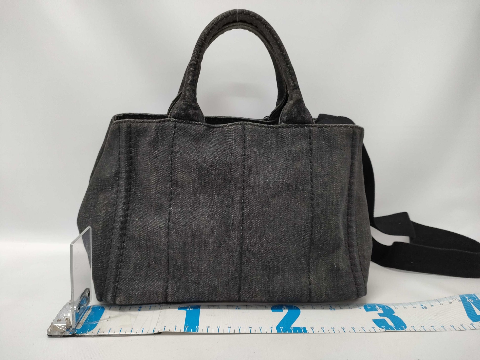 PRADA B2439G Canapa Denim 2-Way Handbag in Black with Guarantee Strap