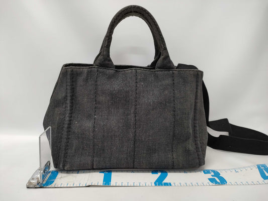 PRADA B2439G Canapa Denim 2-Way Handbag in Black with Guarantee Strap