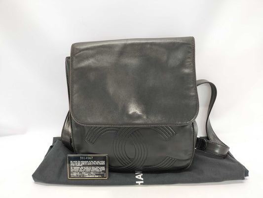 CHANEL Lambskin Coco Mark Backpack with Silver Hardware, Black Seal, Card, 3914567, Includes Card and Dust Bag