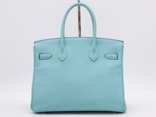 HERMES Togo Birkin 30 Blue Atoll Gold Hardware T-Engraved 2015 Handbag