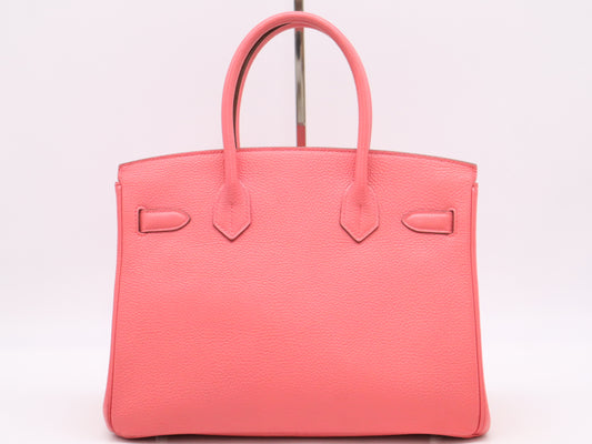 HERMES Togo Birkin 25 Pink Silver Fittings B Engraved 2023 Cadena Key x2 with Storage Bag and Box Handbag