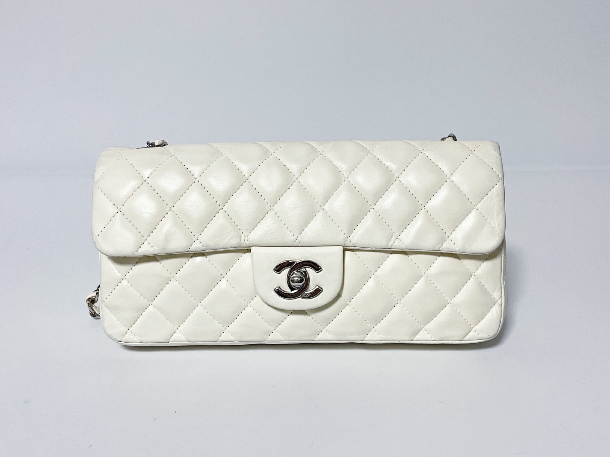 CHANEL Single Flap White Shoulder Bag