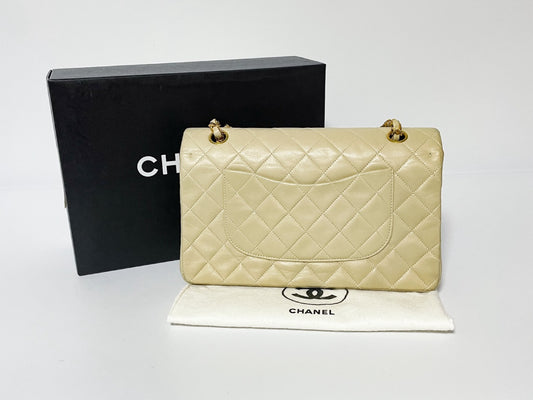 CHANEL Double Flap Matelasse Beige Lambskin Shoulder Bag with Seal