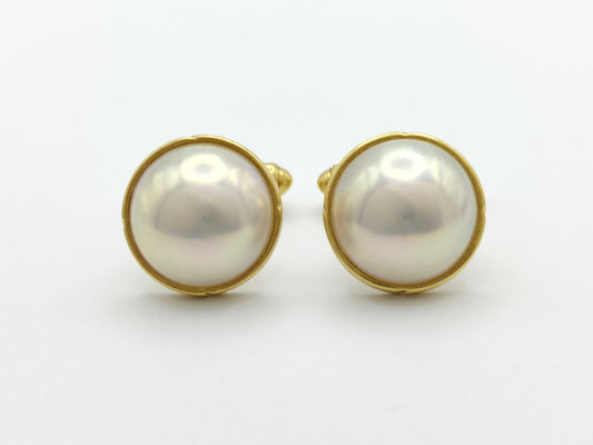 TASAKI Mabe Pearl Diameter Approx. 12.4mm K18 10.0g Tie Pin Cuffs