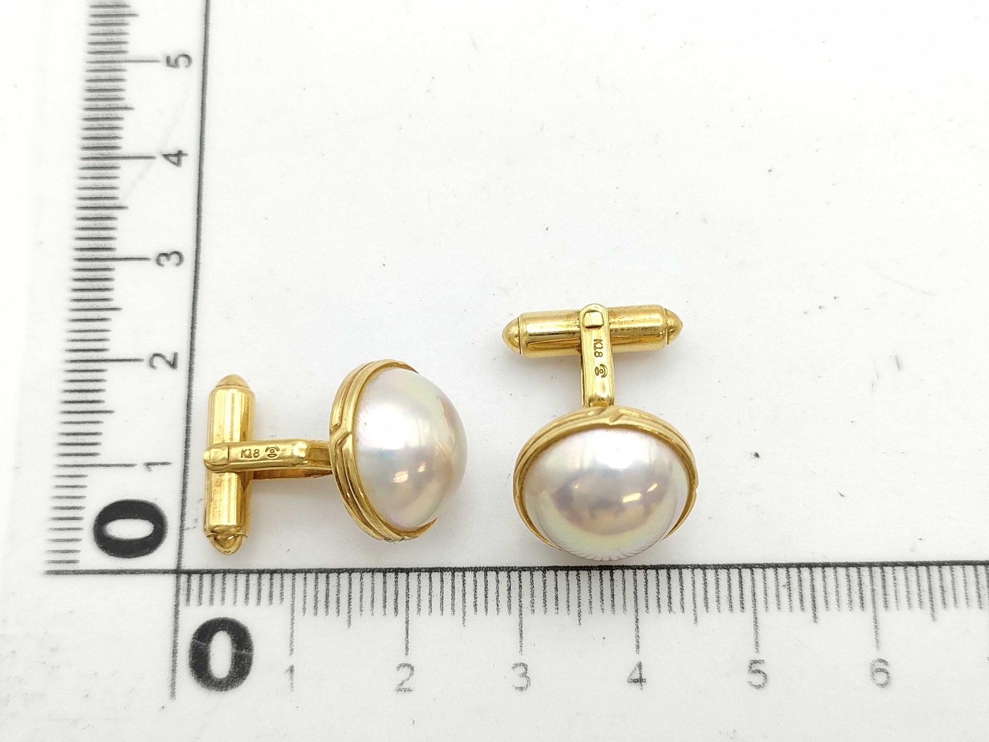 TASAKI Mabe Pearl Diameter Approx. 12.4mm K18 10.0g Tie Pin Cuffs