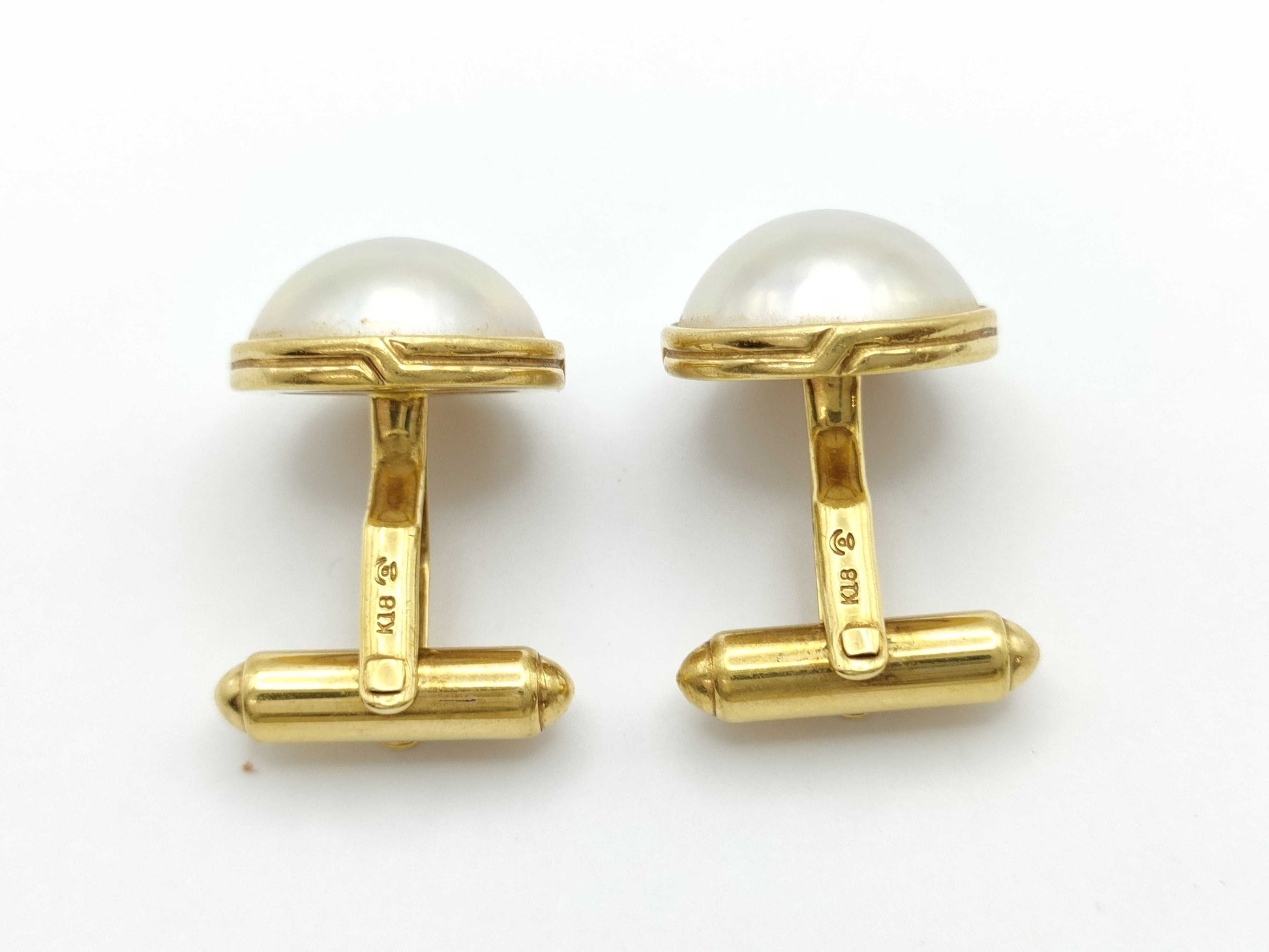 TASAKI Mabe Pearl Diameter Approx. 12.4mm K18 10.0g Tie Pin Cuffs
