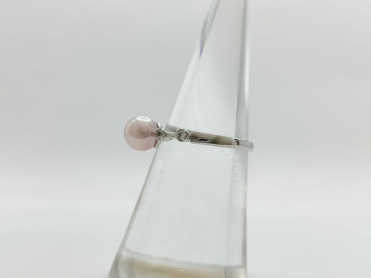 Vendome Aoyama Pearl Ring, approx. 6.0mm diameter, transparent stone, 18K white gold, 2.0g