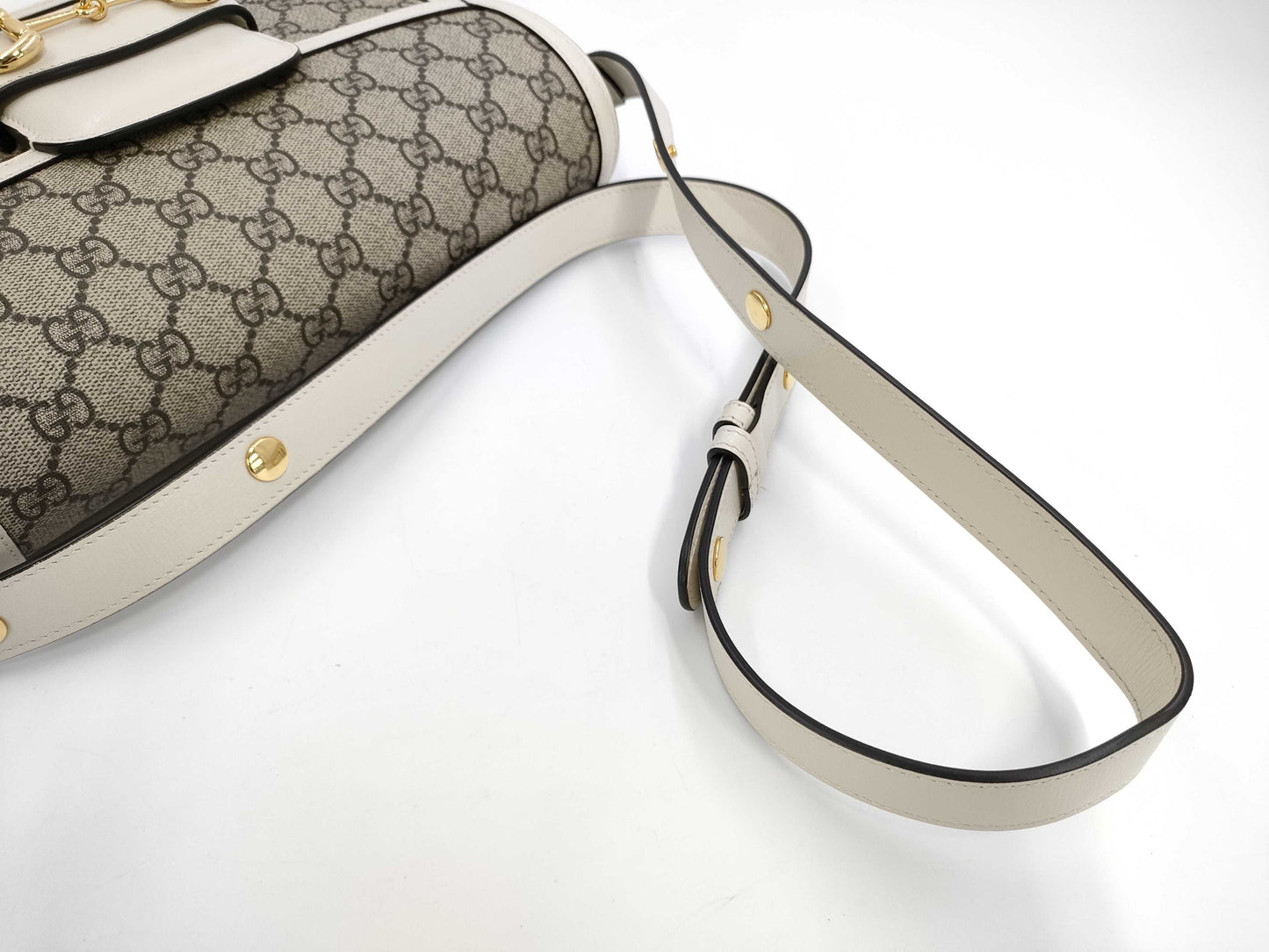 GUCCI Horsebit 1955 GG Supreme PVC and Leather Shoulder Bag