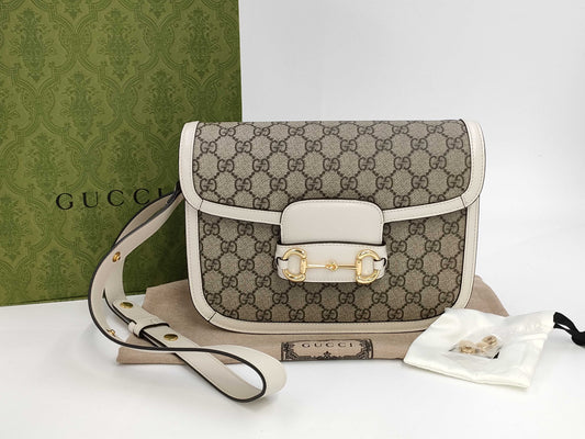 GUCCI Horsebit 1955 GG Supreme PVC and Leather Shoulder Bag