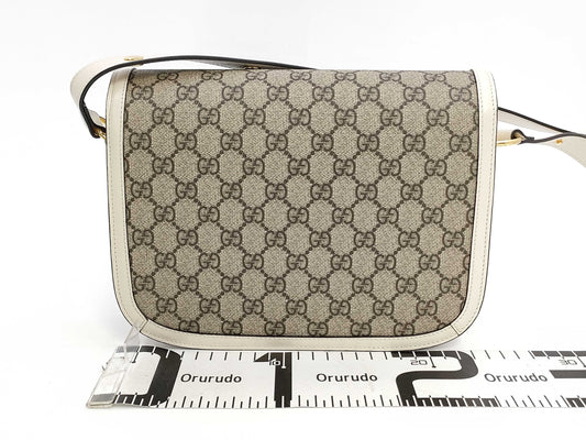 GUCCI Horsebit 1955 GG Supreme PVC and Leather Shoulder Bag