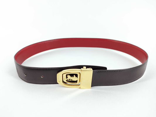 CELINE Red Leather Belt with Carriage Hardware