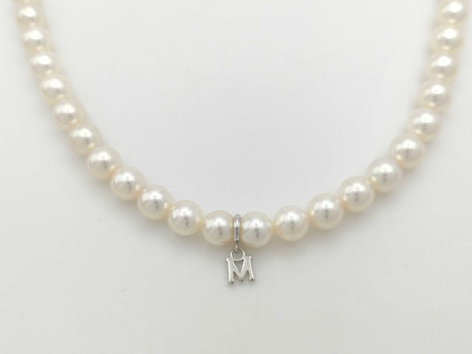 MIKIMOTO M Charm, Pearl Diameter Approx. 5.9mm-6.6mm, Sterling Silver, 25.2g, Necklace