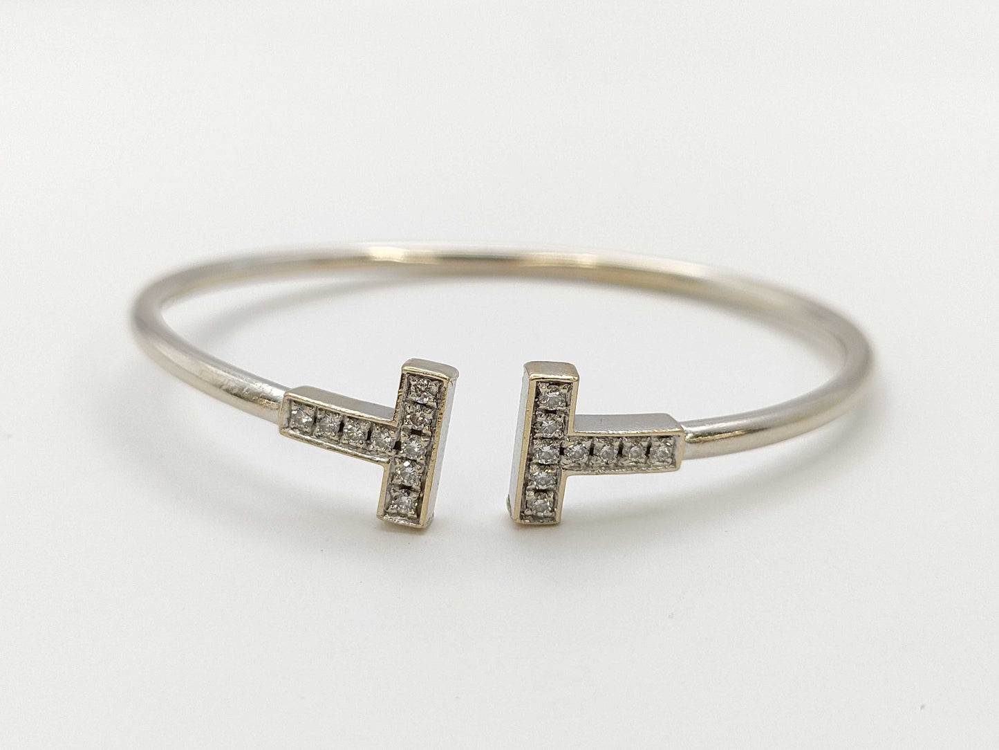 Tiffany&Co. T-Wire Diamond WG Au750 8.4g Bracelet Bangle