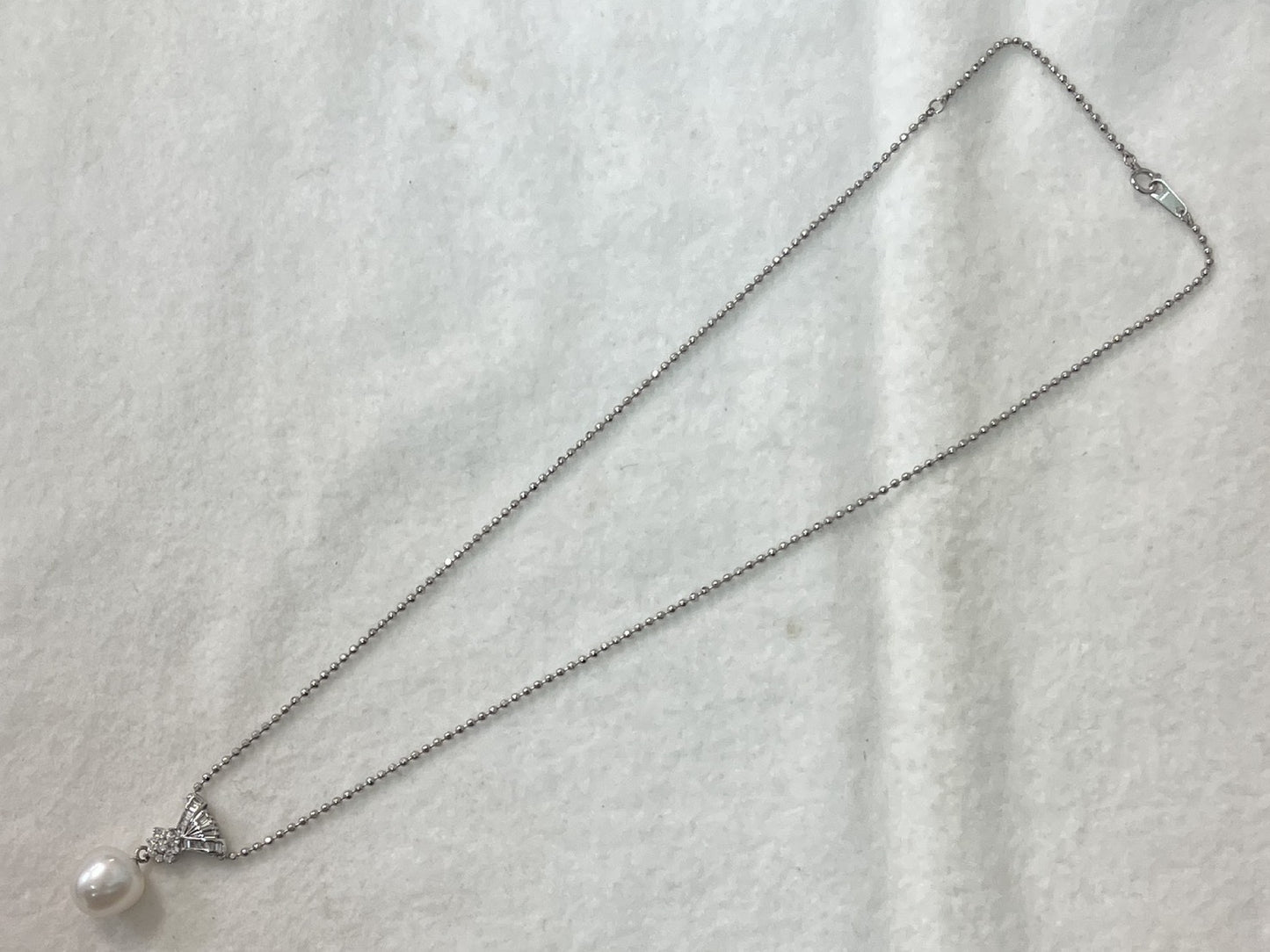 Semi-Round Pearl Diameter Approx. 12.4mm D0.54ct Pt900/850 13.6g Necklace