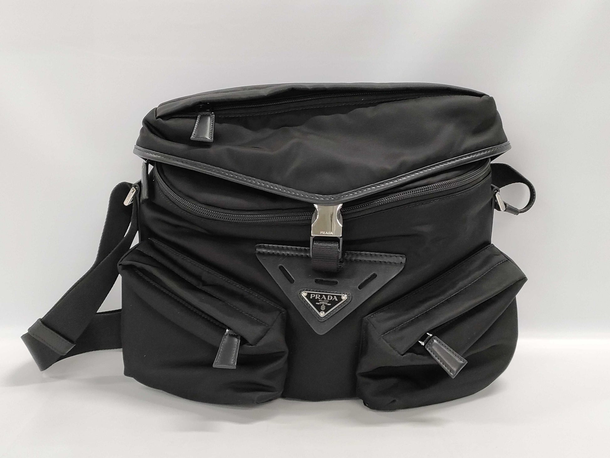 PRADA Re-Nylon Leather Shoulder Bag in Black 2VD062/RFID