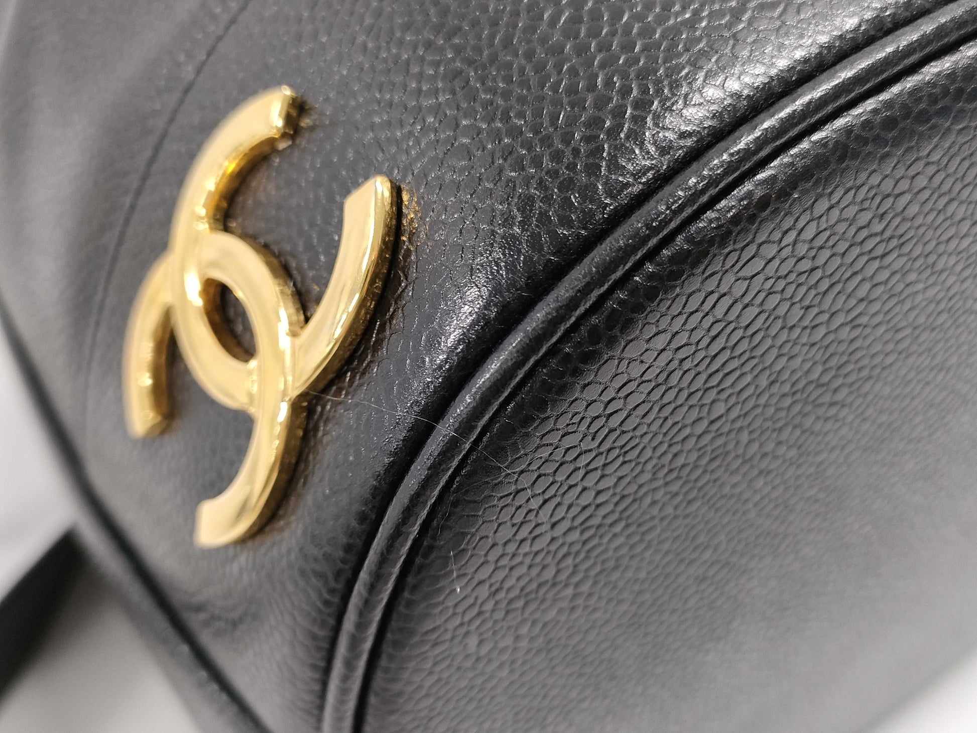 CHANEL Caviar Skin Triple Coco Drawstring Chain Shoulder Bag, Black, G Hardware, No. 2