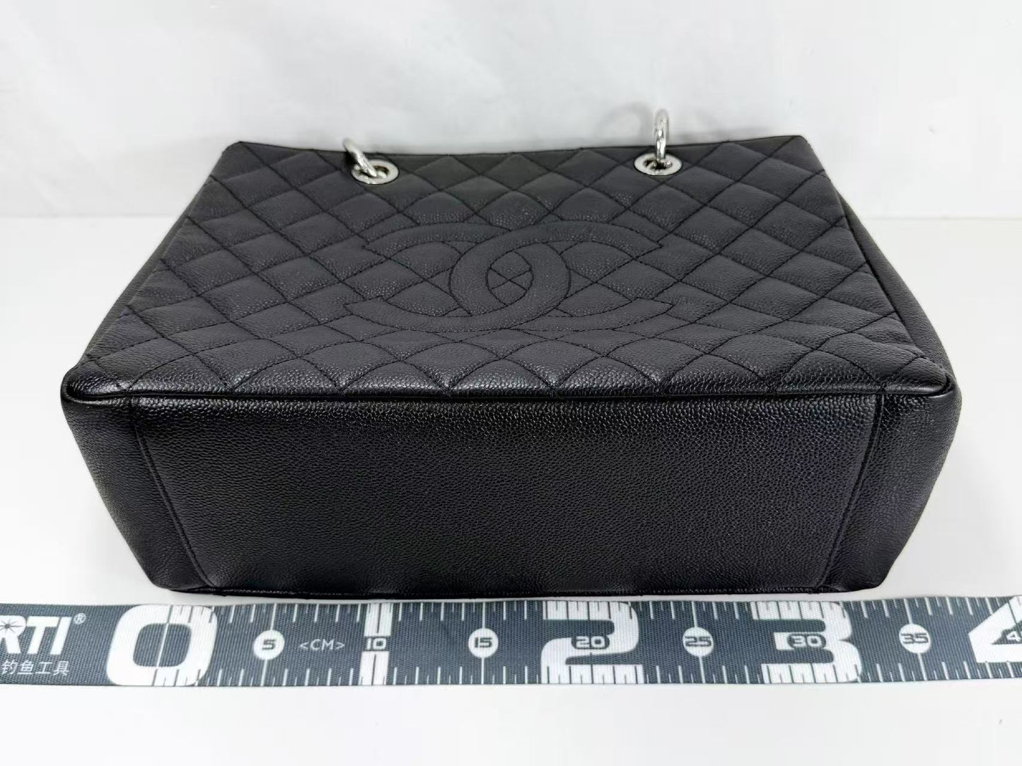 CHANEL Black Caviar Leather GST Matelasse Tote Bag with Silver Hardware and Chain, Size 17, W33cm, H24cm, D14cm , Seal Included, 1783842