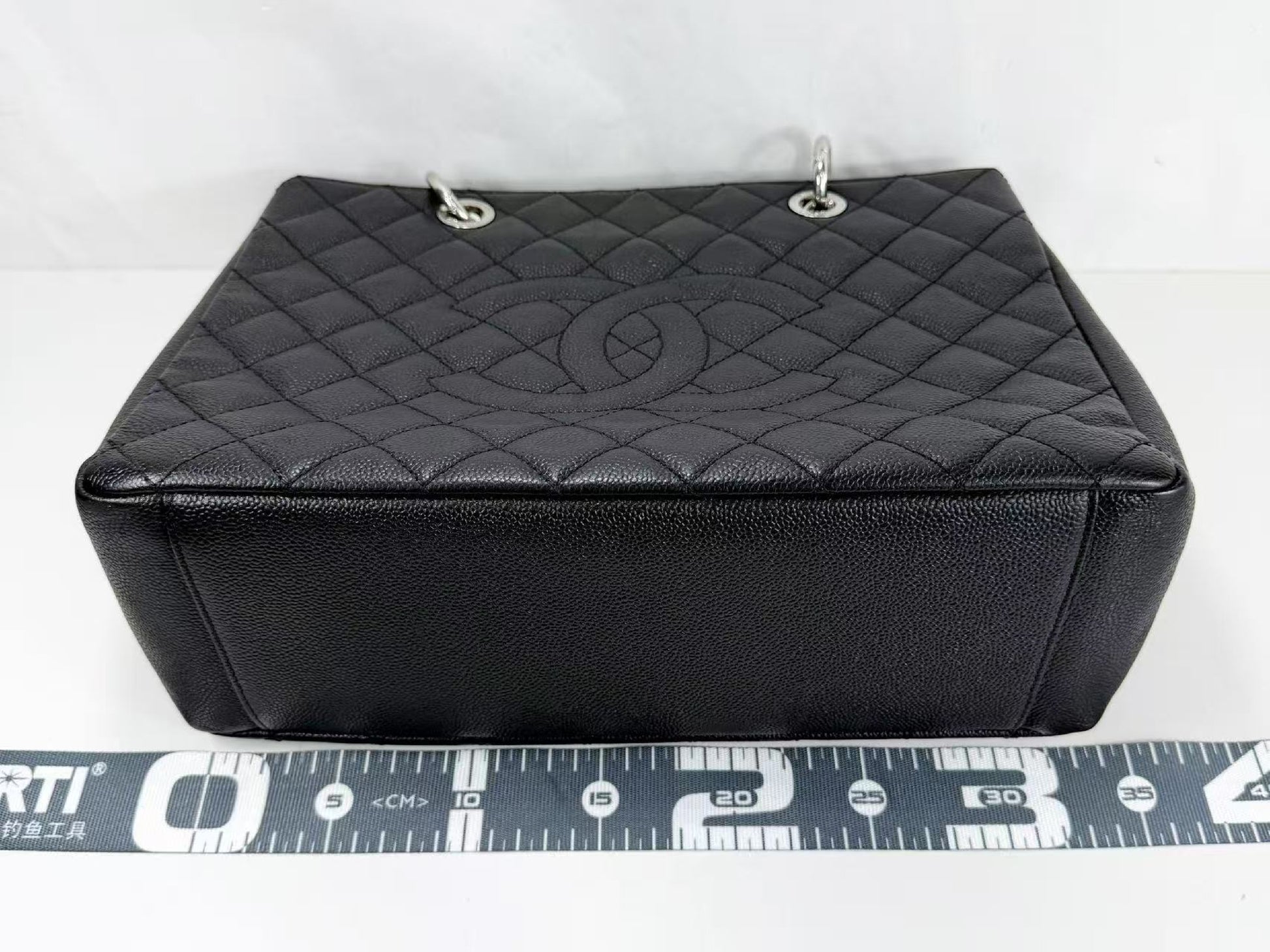 CHANEL Black Caviar Leather GST Matelasse Tote Bag with Silver Hardware and Chain, Size 17, W33cm, H24cm, D14cm , Seal Included, 1783842