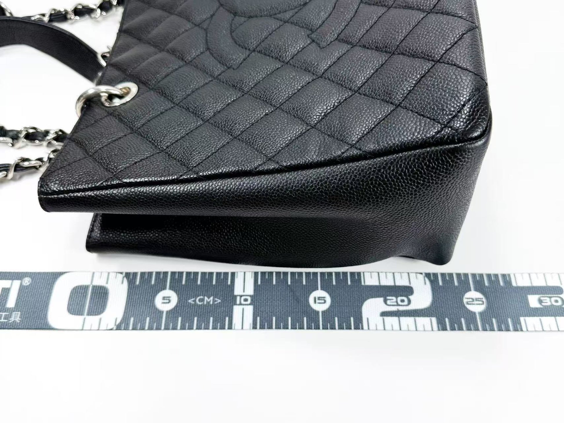 CHANEL Black Caviar Leather GST Matelasse Tote Bag with Silver Hardware and Chain, Size 17, W33cm, H24cm, D14cm , Seal Included, 1783842