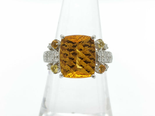 Citrine 5.14ct D0.40ct YB0.12ct C0.12ct PT900 9.2g Ring