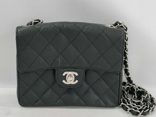 CHANEL Mini Matelasse Shoulder Bag, Caviar Leather, Silver Hardware