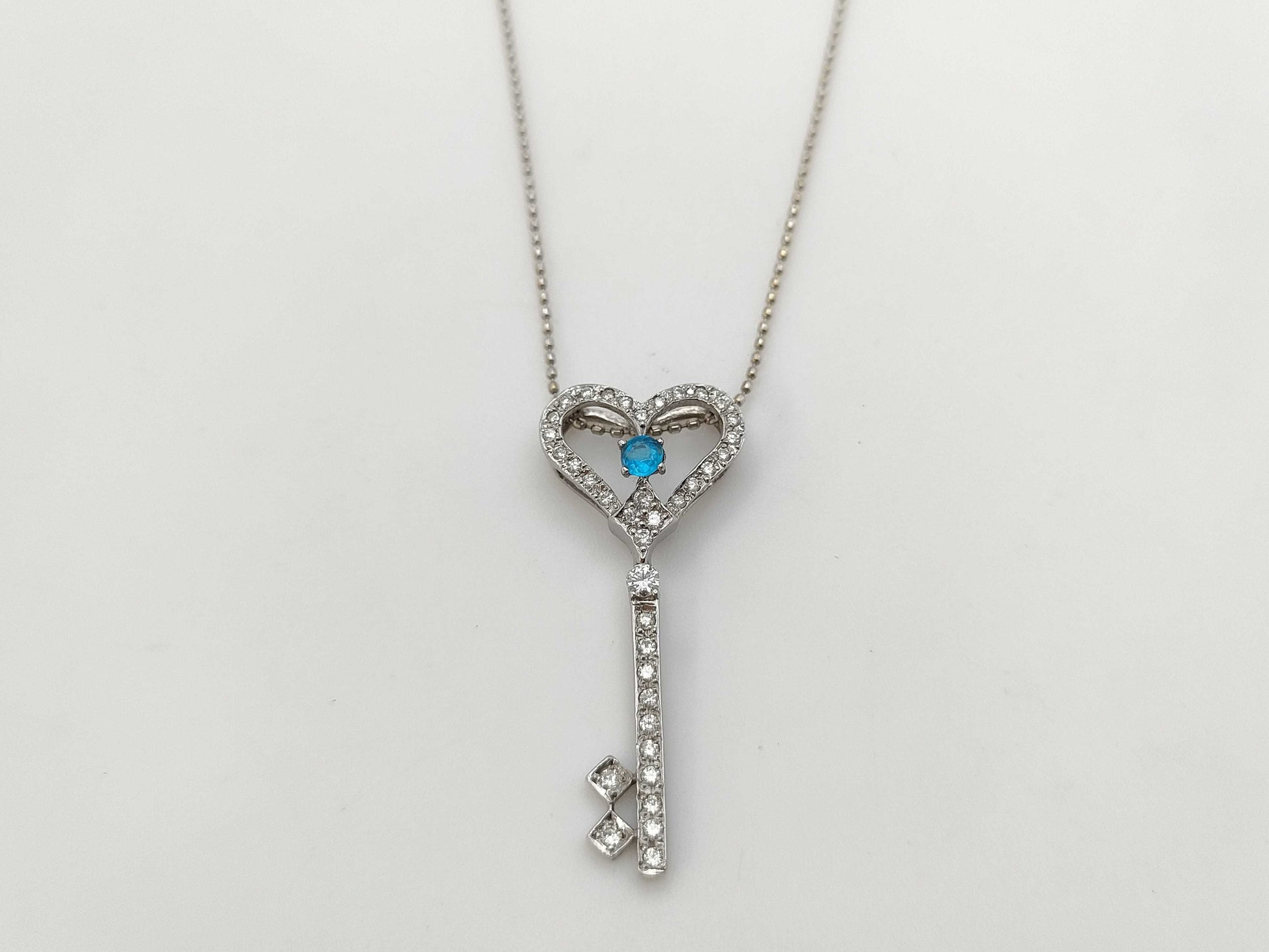 Key Motif Colored Stone 0.088ct D0.25ct K18WG 3.3g Necklace