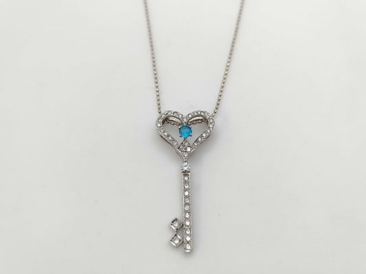 Key Motif Colored Stone 0.088ct D0.25ct K18WG 3.3g Necklace
