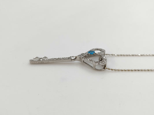 Key Motif Colored Stone 0.088ct D0.25ct K18WG 3.3g Necklace