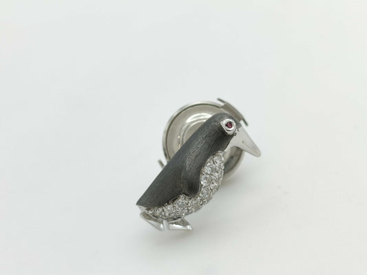 Penguin Motif R0.01ct D0.17ct K18WG 1.4g Brooch